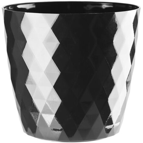 Blumentopf-Hülle aus Plastik CRISTAL 12 cm schwarz glänzend geometrisches Muster Karo-Rauten Glanz