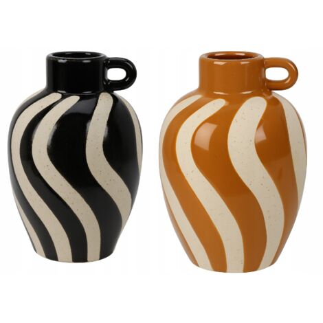 Große Keramikvase mit Henkel, gestreift, verschiedene Farben, 19x13cm, 1 Stück.