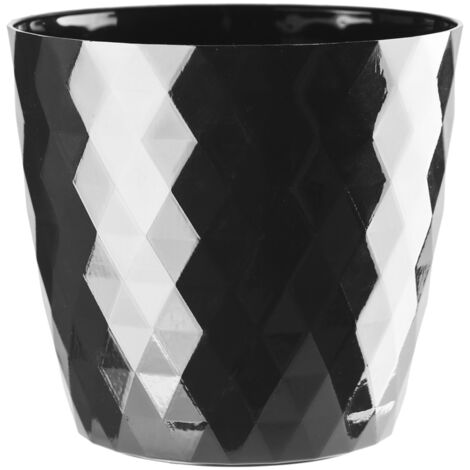 Plastik-Blumentopf-Hülle CRISTAL 20 cm schwarz glänzend geometrisches Muster Karo Rauten Glanz