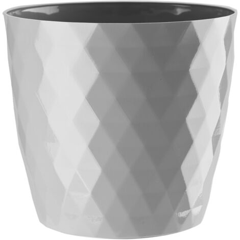 Plastik-Blumentopf-Überzug CRISTAL 20 cm grau hell glänzend geometrisches Muster Karo Rauten glänzend