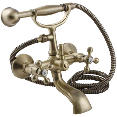 Stilo Wand-Badewannenarmatur mit Duschset, Farbe Messing antik