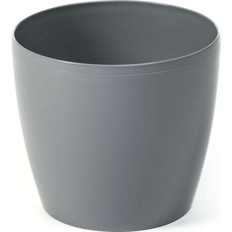 Blumentopf mit Kunststoffdeckel, grau, 13,5 cm, Magnolie