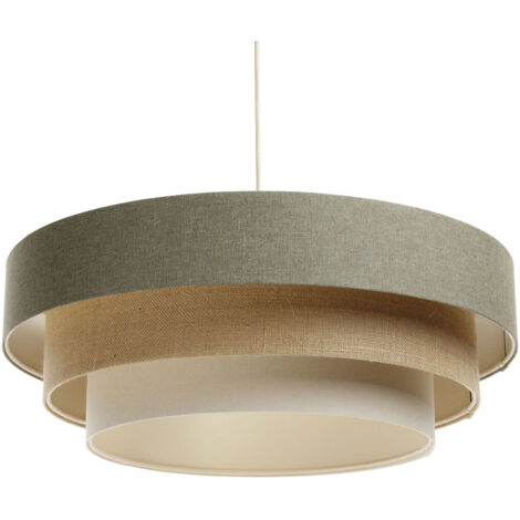 BPS Koncept 050-106-60 Hängeleuchte BOHO ELEGANT E27 1x40W Stoff strukturiert auf PVC-Kunststoff grau, beige, weiß H:90cm Ø60cm dimmbar (1/4)
