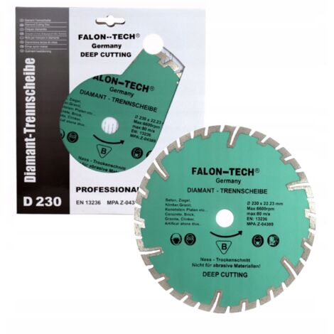 Diamanttrennscheibe für Tiefenschnitt von Beton, Pflasterstein und Stein Falon-Tech 230