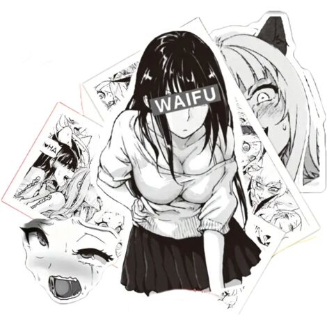Sticker Anime Hentai Waifu 18+ 50 Stück Schwarz-weiß Variante 1