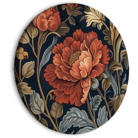 Rundes Bild – Große Wandteppichblumen: Retro-Blumenmotiv im Kelim-Stil / Große Wandteppichblumen im Retro-Stil