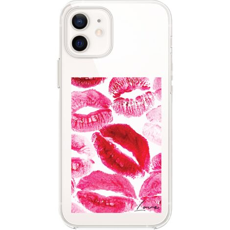 iPhone 12 Mini transparente Silikon Flexi Hülle, Küsse mit der Aufschrift "love" (1/5)