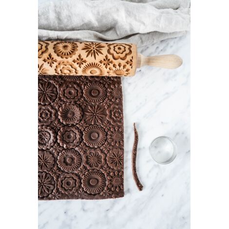 MoodForWood Nudelholz aus Holz, graviert, 43 cm mit Griffen, perfekt zum Backen – Mandala-Muster