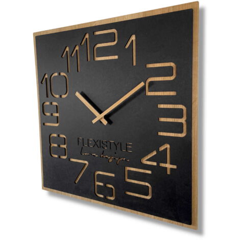 Große Wanduhr fürs Wohnzimmer, schwarz, EKO ZIFFERN, 60 cm