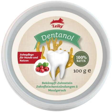 Dentanol natürliches Ergänzungsmittel zur Bekämpfung von Zahnstein bei Hunden und Katzen 100g Leiky