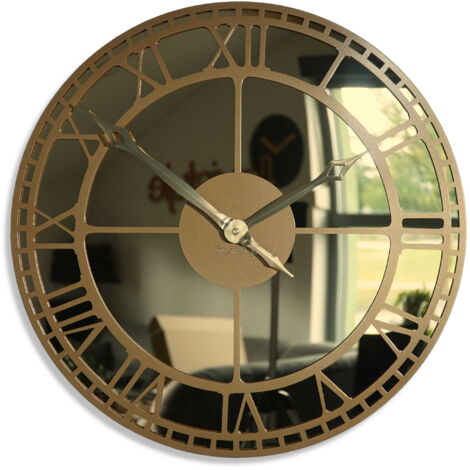Metallwanduhr mit Spiegel, goldfarben, 50 cm