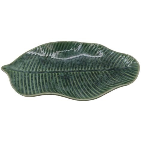 KERAMIKPLATTE HERBE 33 CM BANANENBLATT GRÜN ZUM SERVIEREN