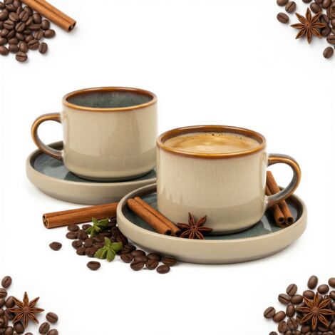 Tassen mit Untertassen für Kaffee und Tee, Set 200 ml, Beige, Ø 8,5 cm
