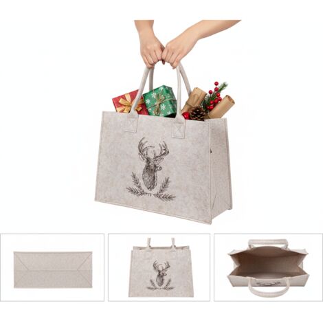 Beige Filz-Einkaufstasche 35 x 25 x 12 cm Hirschmotiv