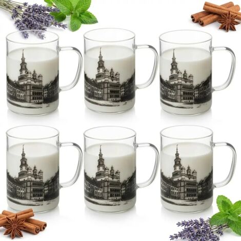 Glasbecher-Set mit Motiv der Stadt Poznań, 400 ml, 6er-Set