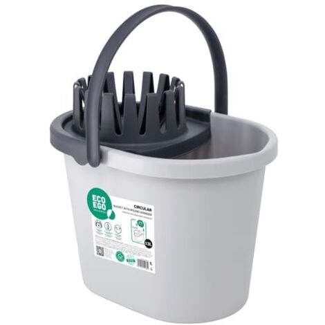 Eimer mit Wringer für klassischen Seil- Band- und Skirt-Mop CIRCULAR EcoEgo berührungsloses Auspressen saubere Hände Farbe grau-grafit