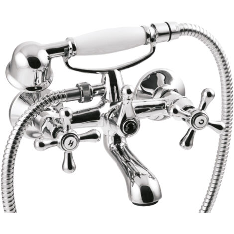 Roma Wand-Badewannenarmatur mit Schlauch und Handbrause (1/2)