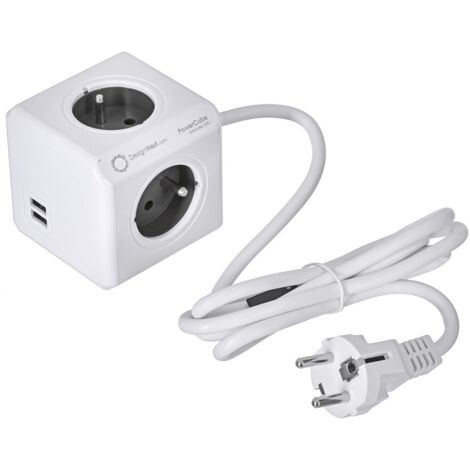 Allocacoc PowerCube - 4-polige Steckdosenleiste mit 2 USB-Anschlüssen (3500 W, französischer Standard), White
