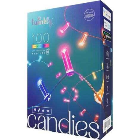 Twinkly Strings USB-C Candies – 100 RGB-LEDs, Kerzen, 6 m, grünes Geflecht