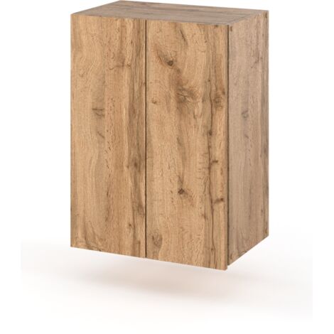 Wandhängender Badezimmerschrank Wotan-Eiche 40 cm – 2 Ablagen – Grifflose Fronten – Selbstmontage – Platzsparend (1/5)