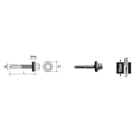 Selbstbohrende Schraube mit Sechskantkopf HWH 5,5 x 50 mm mit EPDM 16 mm - 531 5,5 x 50 (1/2)