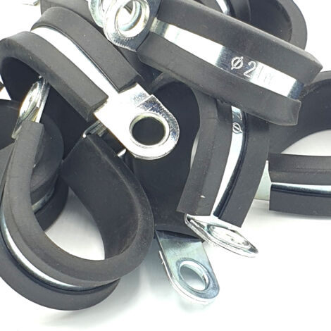 10 Stück x 21 mm gummierte Kabel-P-Clips, Stahlschlauch-P-Klemmen (1/2)
