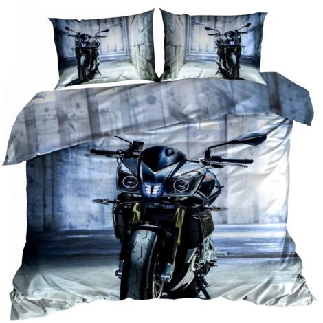 3D-Baumwollsatin-Bettwäsche 160x200cm Motorrad (1/3)
