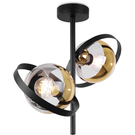 Ronda Deckenleuchte, schwarz und gold, 2-flammig, goldener Schirm, E27 (1/5)