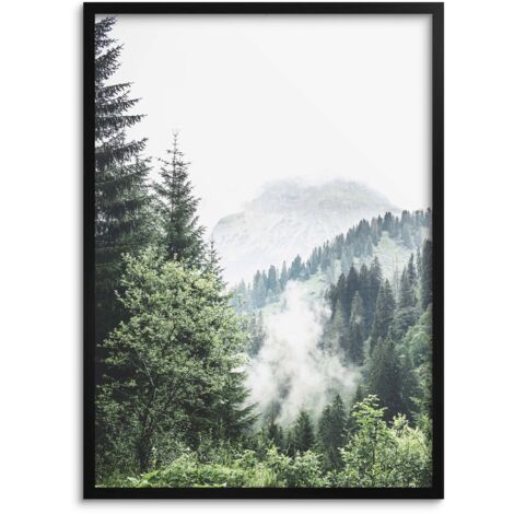 Poster fürs Schlafzimmer Wohnzimmer Bild im Rahmen 50x70 Wald im Nebel