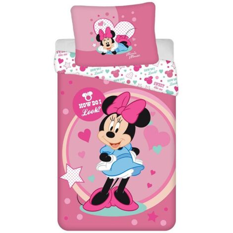 Kinderbettwäsche 140x200 Mini Minnie Mouse 9503 rosa Amarant mit gepunktetem Kissenbezug 70x90 (1/5)