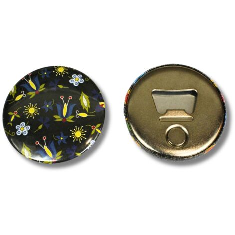 Magnet mit Öffner, kaschubische Volksblumen, schwarz (1/2)