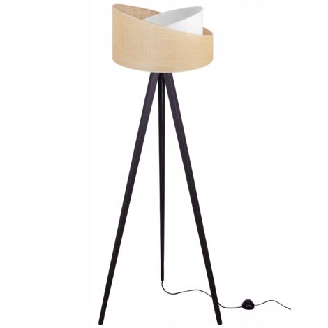 Dreibein-Stehlampe, Holz, Jute, Lampenschirm, 45 cm (1/5)
