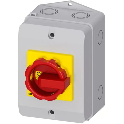 Haupt-/Not-Aus-Schalter im Gehäuse 3P 25A 9,5kW AC23A 400V gelb-roter Drehknopf 3LD2164-0TB53 (1/2)