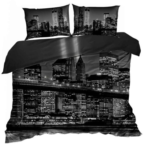 3D Baumwollsatin Bettwäsche 160x200cm CITY AT NIGHT (1/3)