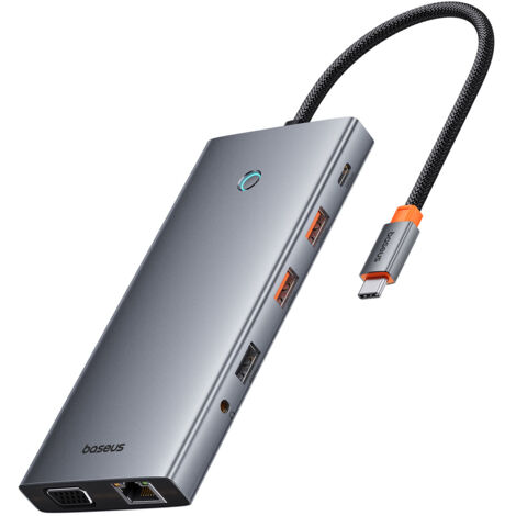 Baseus PortalJoy 13-in-1 Hub USB-C zu HDMI+DP+VGA+C+USB+PD+RJ45+SD/TF+3,5mm (grau) (1/5)