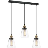 Italux Francis - Industrie- und Retro-Anhänger schwarz, Gold 3 Light mit klarem Farbton, E27 dimmbar