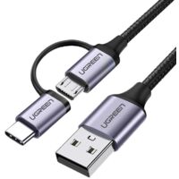 2-in-1-Kabel mit robustem, geflochtenem Kabel, USB-Micro-USB + USB-C, 1 m, 2,4 A, schwarz