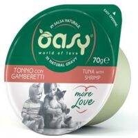 Oasy Cat Mehr Liebe Grüner Becher 70 g – Thunfisch mit Garnelen 70 g