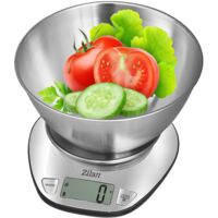 Zilan Edelstahl Küchenwaage Großes LCD Display Batteriebetrieb Schüsselkapazität 2000 ml Messbereich bis 5 KG
