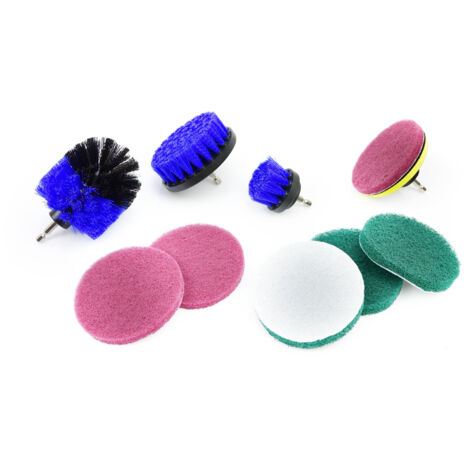 SET 10PZ 3 SPAZZOLE+DISCO IN VELCRO E 6 CUSCINETTI PER TRAPANO SET PULIZIA GEKO (1/3)
