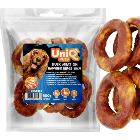 Snack in pelle di bufalo Uniq Pets PER CANI 500 g anello in pelle di manzo con anatra 10 cm (1/5)