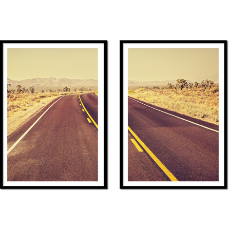 QUADRO INCORNICIATO 53x73cm Dittico Set di 2 dipinti Vintage Road Boho P2168 (1/3)