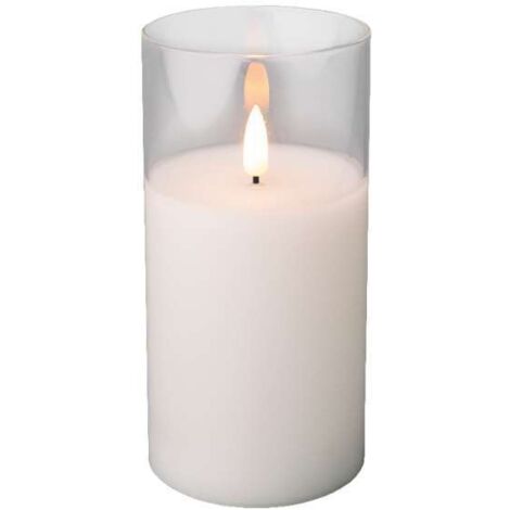 Candela a LED in vetro, decorativa, bianca, 15 cm