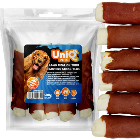 Snack in pelle di bufalo Uniq Pets PER CANI 500 g, bastoncino di manzo con agnello 15 cm (1/5)