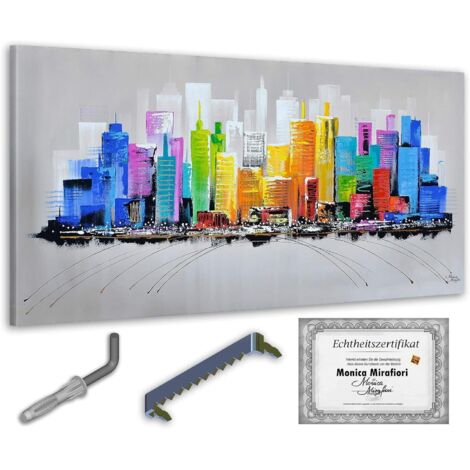 Monica Mirafiori I 100% DIPINTO A MANO I Quadro Città Colorata I 140x70cm  Quadro dipinto a mano  Quadro acrilico  Quadro acrilico molto grande I Arte moderna I Quadri d'arte (1/5)