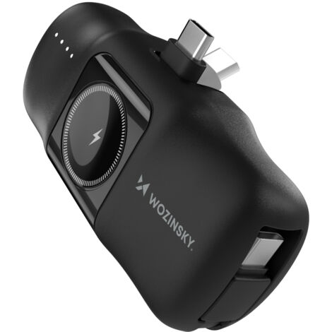 Wozinsky WF16-YCS Mini power bank da 5000 mAh e 15 W con USB-C, cavo USB-C integrato e caricabatterie per Apple Watch - Nero