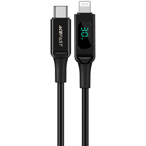 Cavo intrecciato con schermo LED per iPhone MFI USB-C - Lightning 1,2 m 30 W 3 A Nero