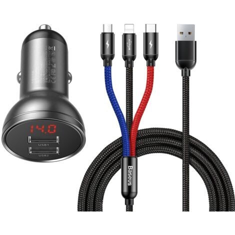 Baseus AB2XUSBAKBK caricatore di dispositivo mobile Universale Nero, Grigio Accendino di sigarette Auto (1/5)