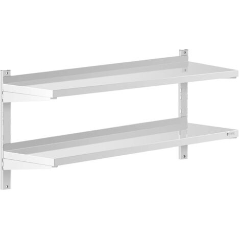 Doppio ripiano regolabile da parete per ristorazione ACCIAIO 120 x 40 cm