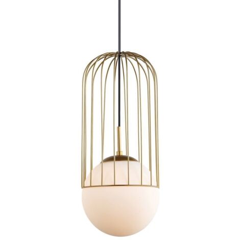 Italux Matty - Pendente a sospensione moderno dorato 1 luce con oro, paralume bianco, attacco E27 (1/3)